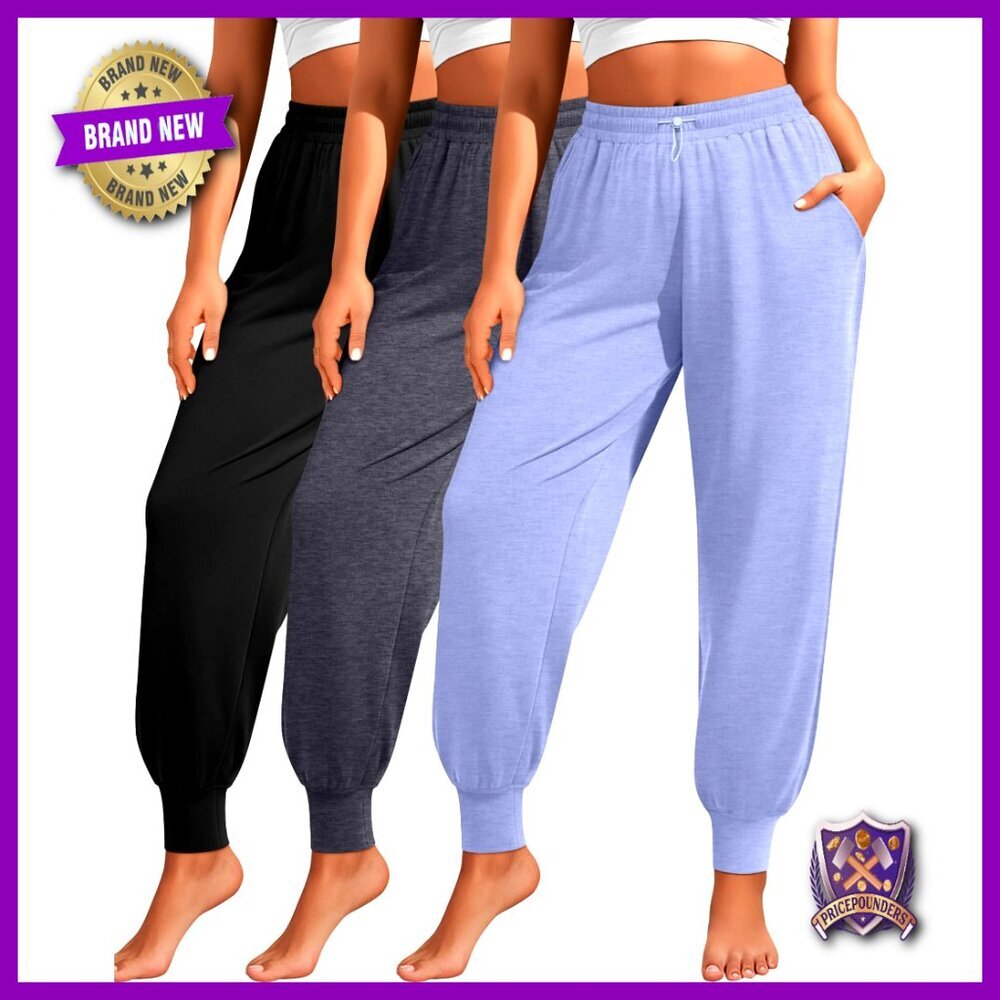 Plus Size Yoga Joggers 3-Pack Lightweight Sweatpants with Pockets